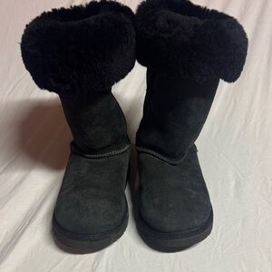 Kids UGG Black Suede Boots with Fur Lining